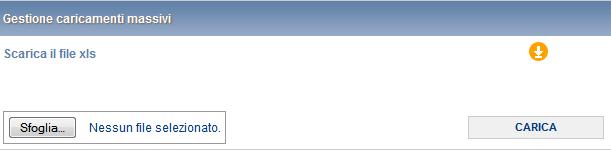 Figura 6: Maschera per il caricamento massivo Come prima cosa occorre scaricare il file Excel (xls) che funzionerà da prototipo, cliccando sull icona.