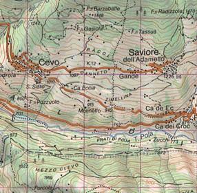 Carta derivata dai rilievi alla scala 1:25 000; orografia a sfumo e curve di livello con equidistanza di 25 metri; confini di Stato e limiti amministrativi regionali, provinciali e comunali.