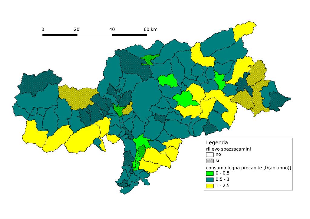 Analisi statistica Dall'analisi dati si è derivata una funzione C = f(gg,i_bosco,i_urbano) C = consumo di legna [t/(ab anno)] GG = gradi giorno del comune I_bosco =