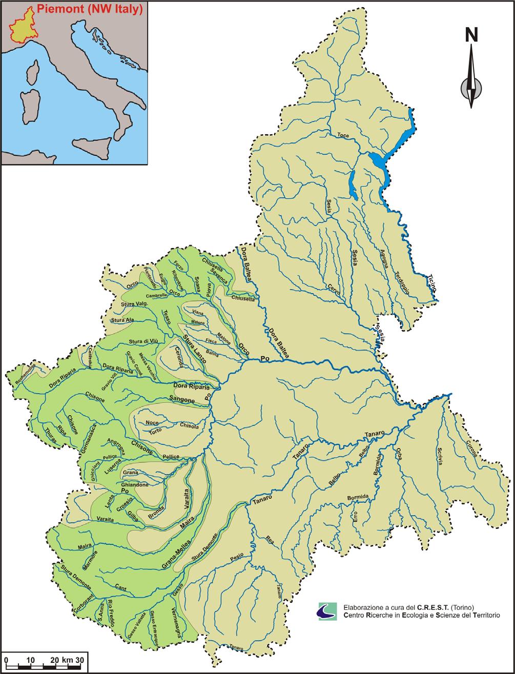 Fig. 2 - Reticolo idrografico del Piemonte.