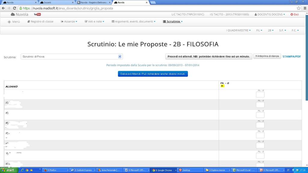 Nella schermata Scrutinio le mie proposte, nel menù a tendina sulla sinistra, dovrà essere selezionato lo scrutinio denominato