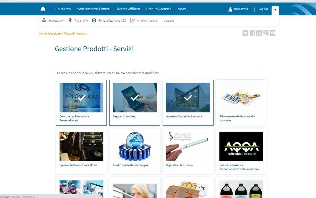 Clicca sui Prodotti - Servizi che vuoi rendere visibili nel