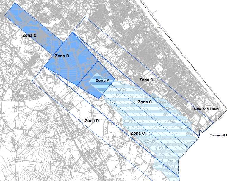 Proposta di PIANO DI RISCHIO AEROPORTUALE Zona di tutela D: in tale zona, caratterizzata da un livello minimo di tutela e finalizzata a garantire uno sviluppo del territorio in maniera opportuna e