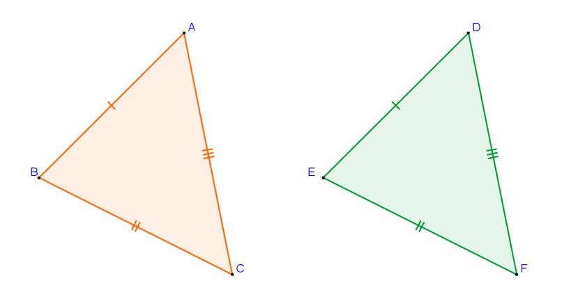 Conoscenze di base, Il piano euclideo, La congruenza e i triangoli III Criterio di congruenza Due triangoli AAAAAA e DDDDDD aventi ordinatamente congruenti tutti e tre i lati, sono congruenti.