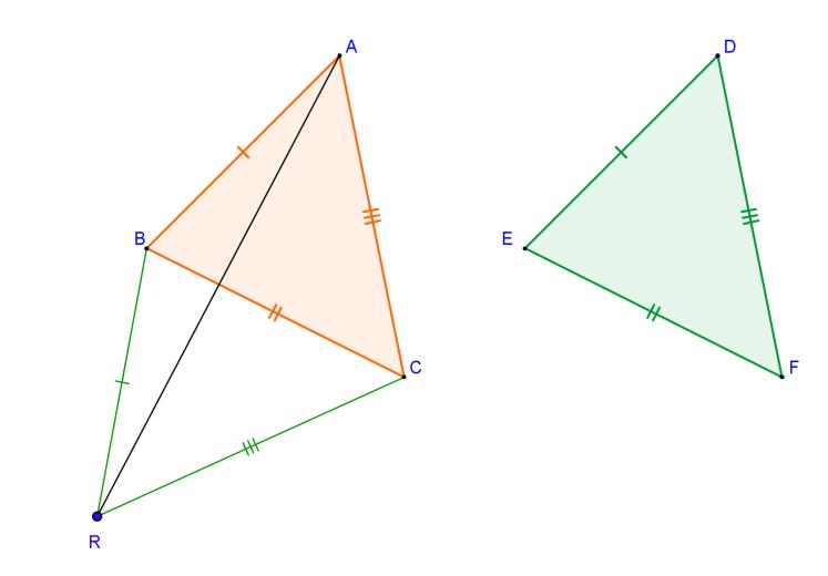 Otteniamo un triangolo BRC congruente a DEC. Congiungiamo A con R.