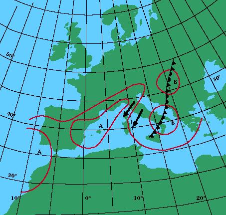 Lettura della carta meteo Grecale E un vento da NE generato dalle seguenti condizioni: Area di alta pressione sulla Francia a W del Mediterraneo.