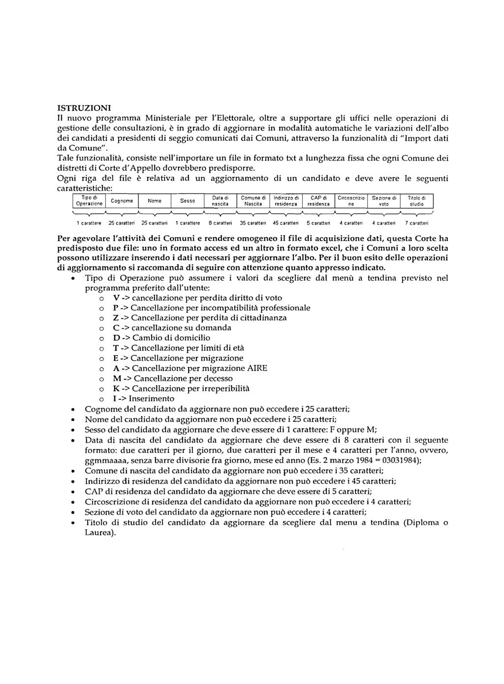 ISTRUZIONI Il nuovo programma Ministeriale per l'elettorale, oltre a supportare gli uffici nelle operazioni di gestione delle consultazioni, è in grado di aggiornare in modalità automatiche le