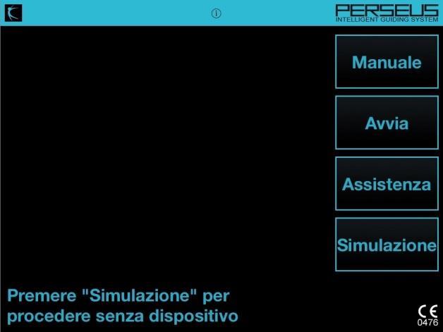 Software Premere l icona di Perseus sul software. Nella schermata di avvio premere Avvia. Il software si collega col sensore.
