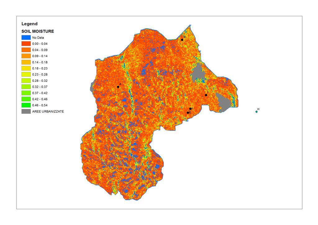A B C D Figura 4 Stima dell umidità del suolo nel bacino del Mulargia dalle