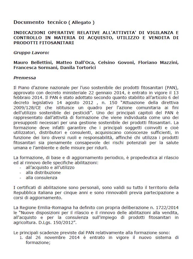 Documento tecnico Presenza del patentino nelle aziende agricole in funzione di: - acquisto per