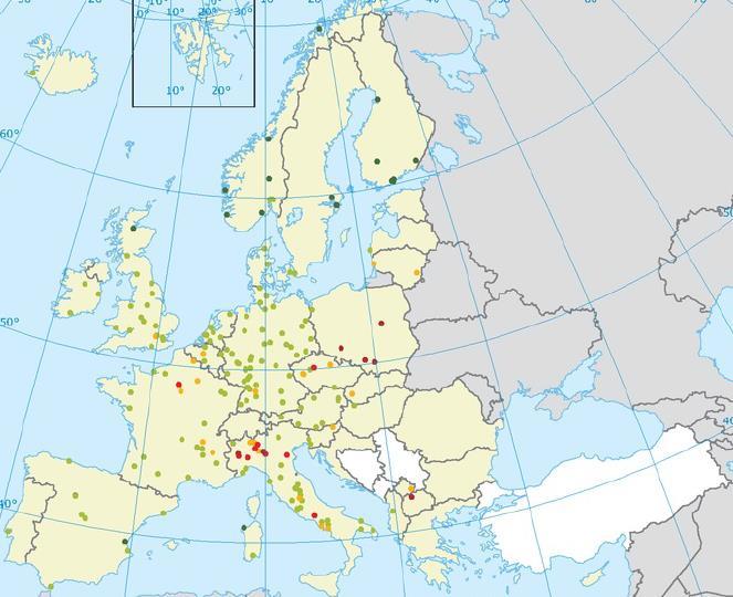 QUALITA DELL ARIA CONTESTO EUROPEO PM 2,5 medie annue in stazioni