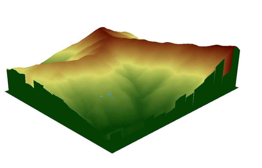 Fig.309- DTM dell orografia dell area circostante con particolare riferimento all area a monte: il sito ove è posizionata la strumentazione è caratterizzato da una minore pendenza rispetto al crinale