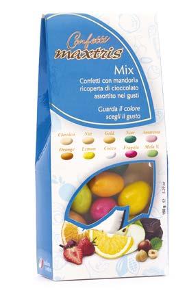 11 Maxtris Mix Assortimento di confetti con mandorla tostata ricoperta di cioccolato (bianco o fondente o al latte alle nocciole gianduia) ai gusti assortiti (amarena, fragola, arancio, cocco, limone
