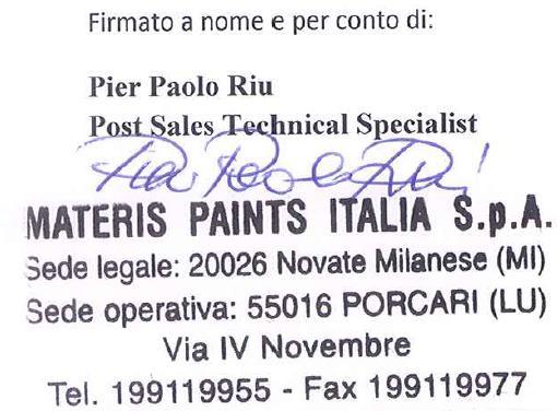 9. Prestazione dichiarata Permeabilità al vapore (m) EN ISO 7782-2 v2 Assorbimento d'acqua (Kg/(m 2 * h 0.5 )) EN 1062-3 w2 Adesione ( 0,3 Mpa) EN 1542 0.4 Durabilità ( 0,3 Mpa) EN13687-3 1.