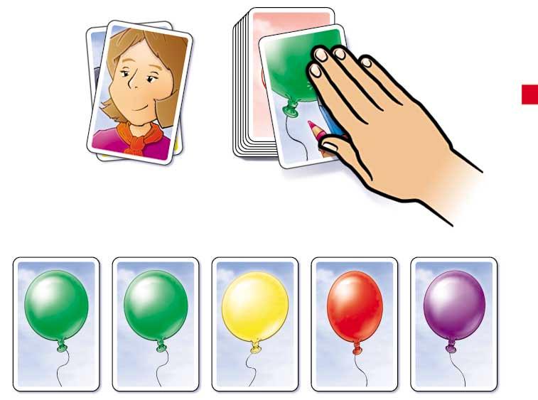 Se la carta azione prevede lo scoppio o la perdita di un palloncino, il giocatore deve girare uno dei suoi palloncini del colore indicato sulla carta.