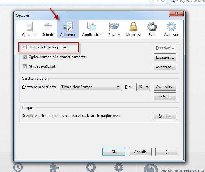 Rev.0 Se si sta navigando con Mozilla Firefox è necessario seguire il percorso: Strumenti Opzioni Contenuti e