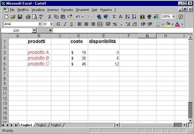 Esempio: testo e costanti Testo prodotto C Costante