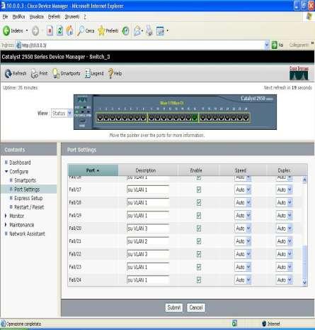 7) Andando sull opzione Port Setting (sempre nel menu Configure ) si ha la possibilità di: Scrivere una piccola descrizione di tutte le porte (nell esempio