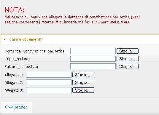 Profilo ACCESSO BASE Inserimento di nuova Conciliazione Paritetica (4/4) È possibile allegare uno o più documenti in vari tipi di formato (jpeg,