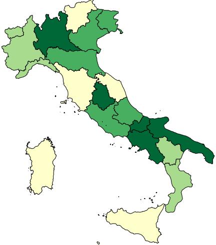 Grafico 5- Variazione degli addetti del settore Commercio, trasporti e alberghi per regione. Italia.