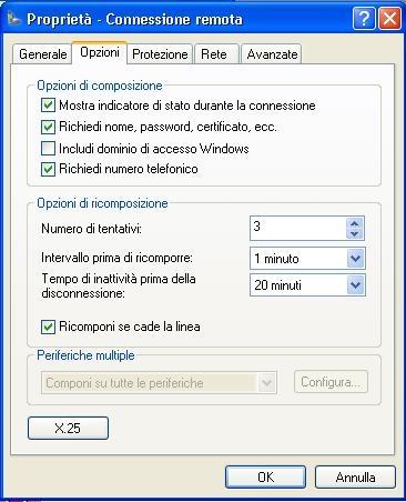 Dalla cartella "Opzioni" selezionare "Mostra indicatore di avanzamento durante la connessione" selezionare "Richiedi nome, password, certificato, ecc.