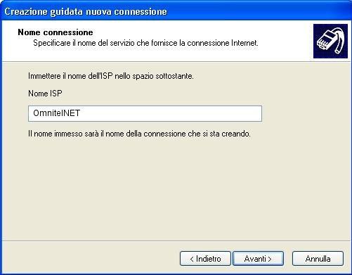 inserire come "Nome connessione": OmniGPRS cliccare "Avanti" inserire