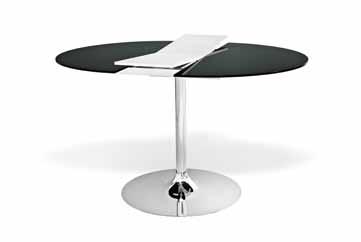 Extendable circular table, characterized by modern,linear design.