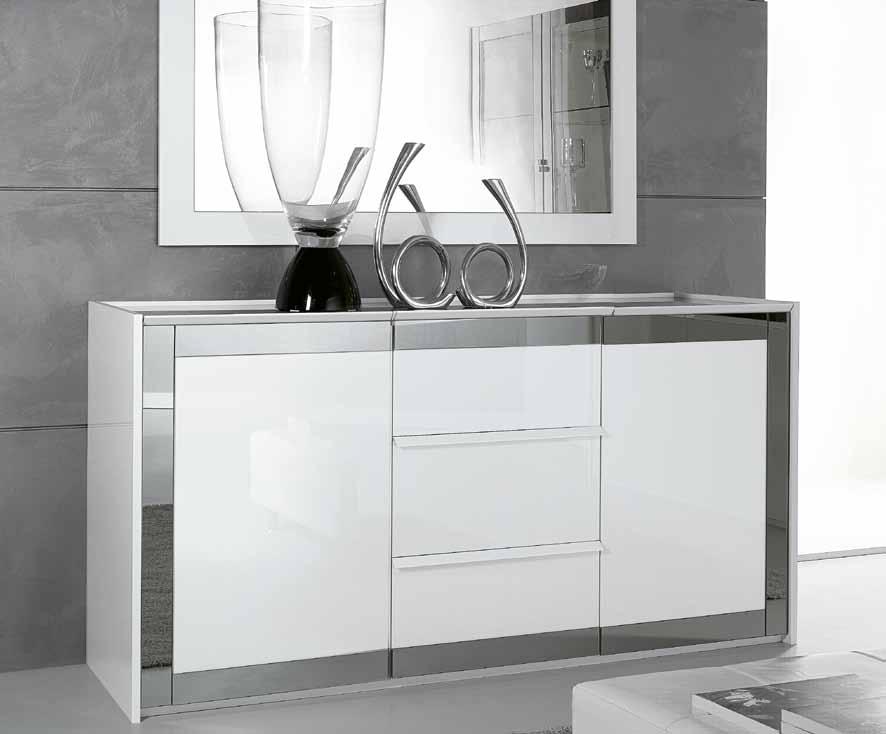 con 2 cassetti e vano a giorno Finitura laccato ghiaccio TV cabinet, white laquered