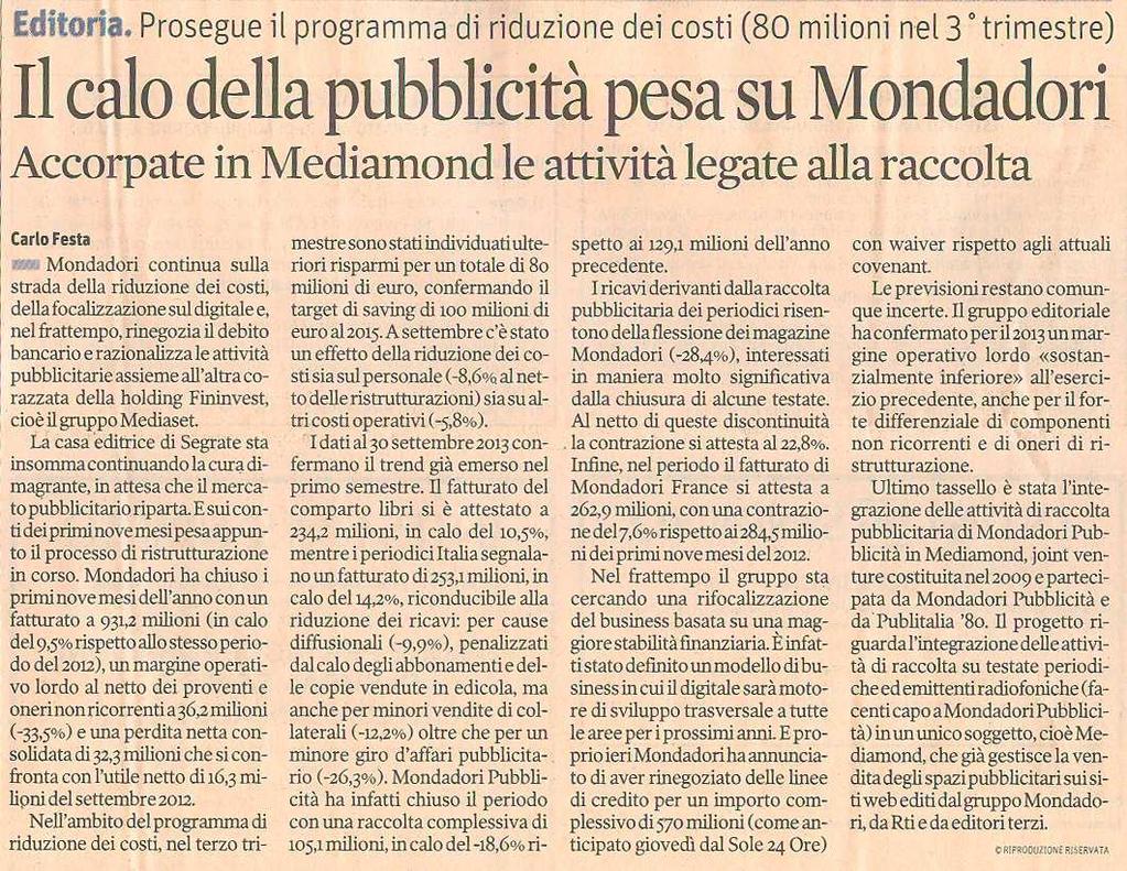 Testata: IL SOLE 24 ORE Il calo