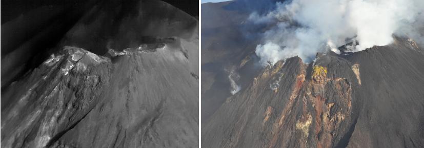 Flusso di CO 2 (g m -2 d -1 ) Figura 3 - Immagine termica (a sinistra) e foto (a destra) che mostrano l'area craterica della sommità dello Stromboli vista da Nord-Ovest.