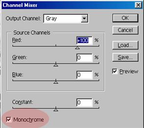 Miscelatore canale e selezionare la modalità Monocromatico