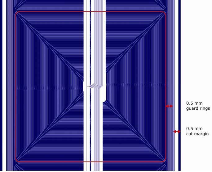 Applicazione della gamma camera HICAM in sperimentazione clinica Capitolo 2 margine di sicurezza di altri 0.5mm necessario nel processo di taglio con laser (figura 2.8).