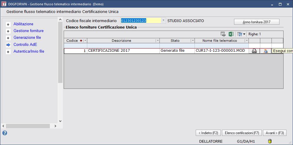 Verificare l esito positivo del controllo. Il file potrà essere inviato all intermediario (commercialista).