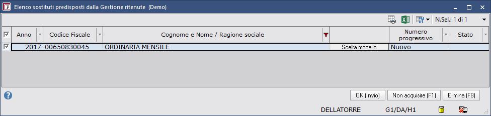 Premere Deriva dati ritenute (F7) per derivare i dati inseriti nella