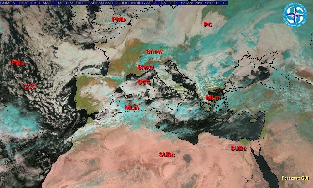 Immagine da satellite RGB sullo scenario Euro-Atlantico; notare l accumulo
