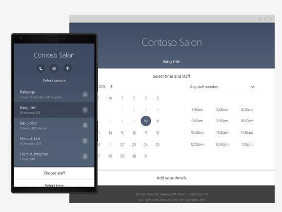 Microsoft Bookings Con Microsoft Bookings le piccole imprese possono pianificare e gestire facilmente gli appuntamenti con i loro clienti.