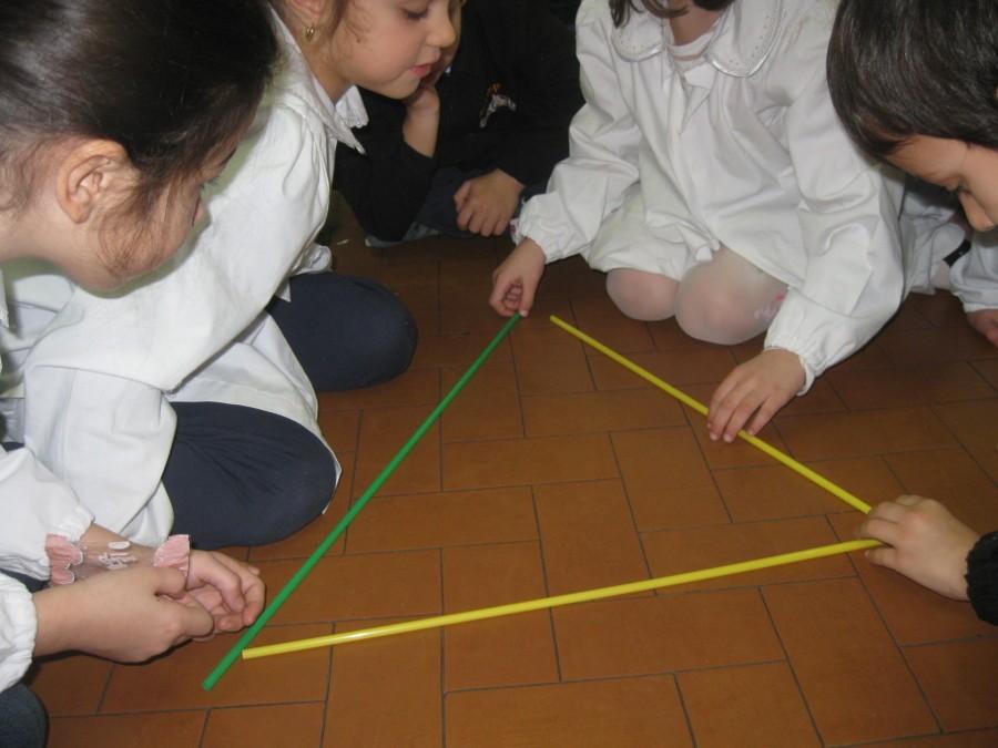 Si ascoltano i commenti degli alunni: Due cannucce sono uguali, mentre quella verde è più lunga" Che figura costruisco?