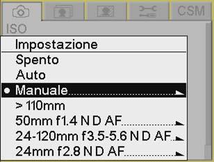 Manuale 1. Scegliere Ottimizza lenti dal menu Acquisizione, poi Manuale. 2. Premere il lato destro del connettore a quattro vie per visualizzare i riquadri di modifica. 3.