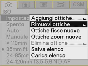 Eliminazione di obiettivi dall'elenco utente Utilizzare questa opzione per passare un obiettivo