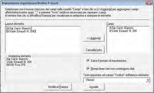 4 b Sulla barra degli strumenti standard/nastro di Microsoft Excel, fare clic su. Verrà visualizzata la finestra di dialogo [Impostazione importazione Brother P-touch].