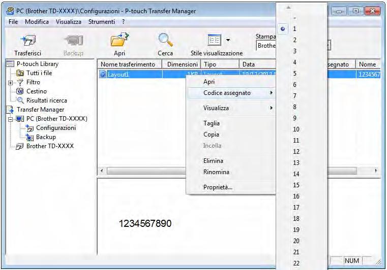 Stampa di etichette usando P-touch Template b Assicurarsi che la stampante sia collegata al computer, quindi trasferire il layout dell'etichetta alla stampante.