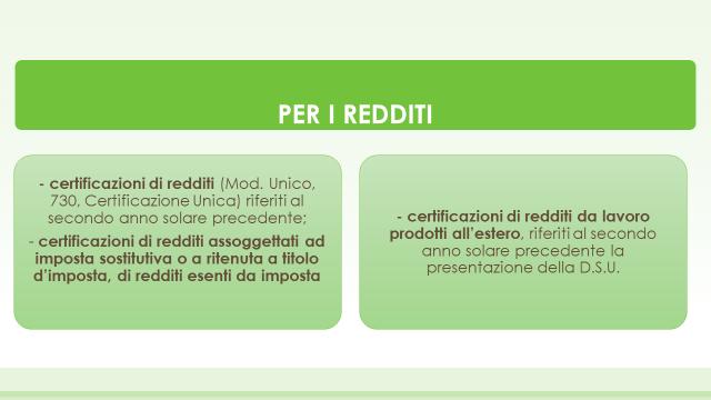 la presentazione della DSU, quindi al 2015); - gli autoveicoli e altri beni durevoli posseduti alla data di