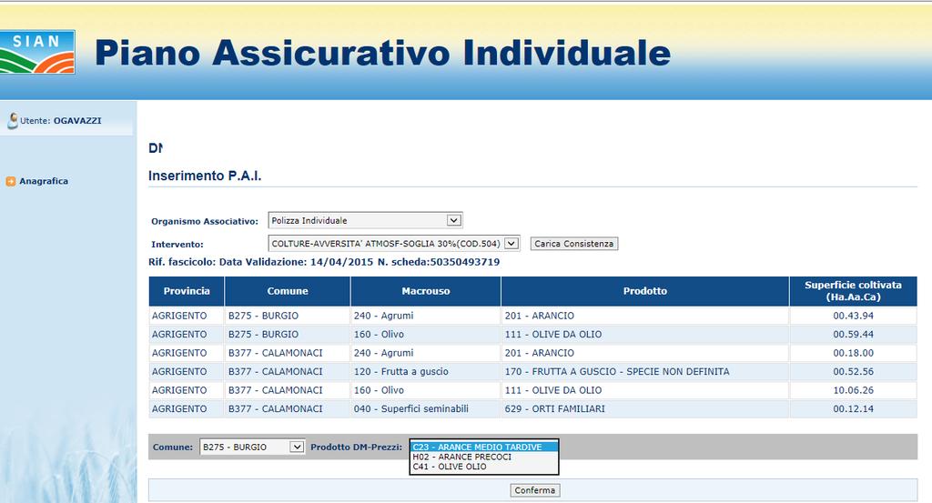 14-18 Figura 16 I prodotti assicurabili mostrati sono esclusivamente quelli compatibili con il macrouso/prodotto presenti nel comune selezionato.