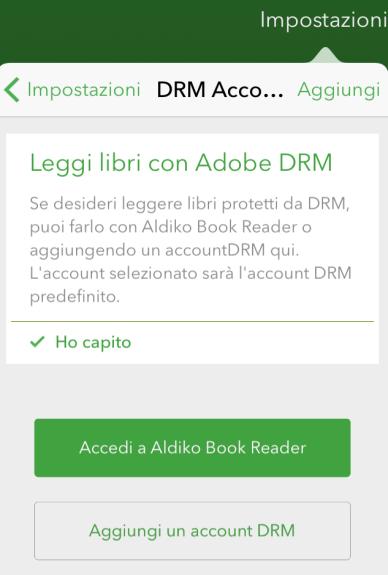 > Impostazioni > DRM Accounts > Aggiungi un account DRM > Dettagli login (utente e password) e inserire le proprie