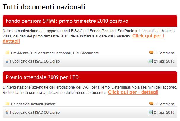 ricordare sempre che ogni documento presente sul portale FISAC Gruppo Intesa SanPaolo viene inserito come notizia.