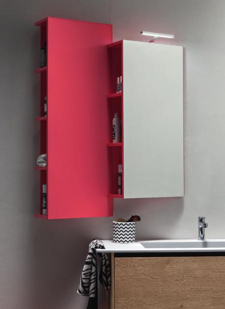 The highly original form of the wall units with an integrated mirror gives the