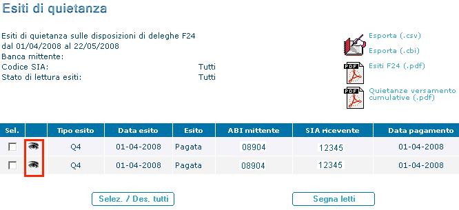 Selezionare gli esiti di quietanza; Phoenix Informatica Bancaria S.p.A.