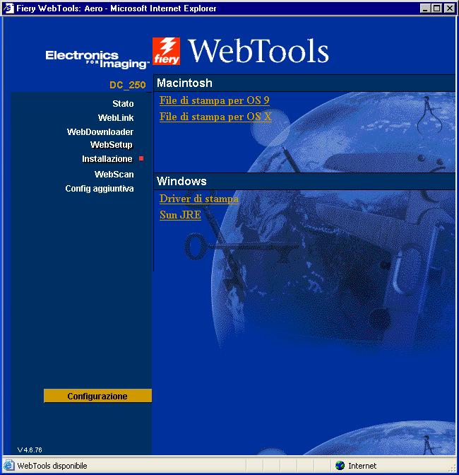 INSTALLAZIONE DEI DRIVER DI STAMPA 14 Trasferimento dei driver di stampa con WebTools Il programma Installazione di WebTools consente di trasferire i programmi di installazione dei driver di stampa
