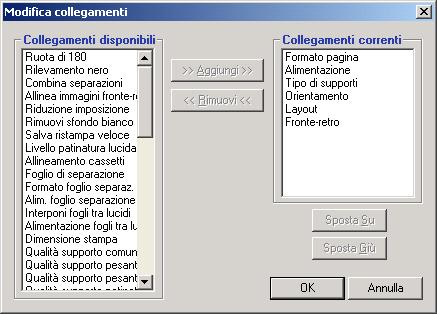 STAMPA 50 Personalizzazione dei collegamenti alle opzioni di stampa È possibile personalizzare l area dei collegamenti in modo da poter accedere facilmente alle opzioni di stampa utilizzate con