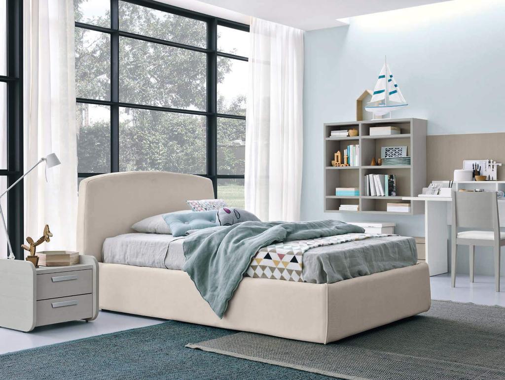 LETTO NARCISO NARCISO BED In questa versione il letto NARCISO ha il contenitore sotto alla rete, nascosto dal giroletto alto.
